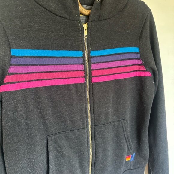 Aviator Nation Five Stripe Hoodie in Black / Pink / Purple Women’s Size XS - Picture 3 of 7